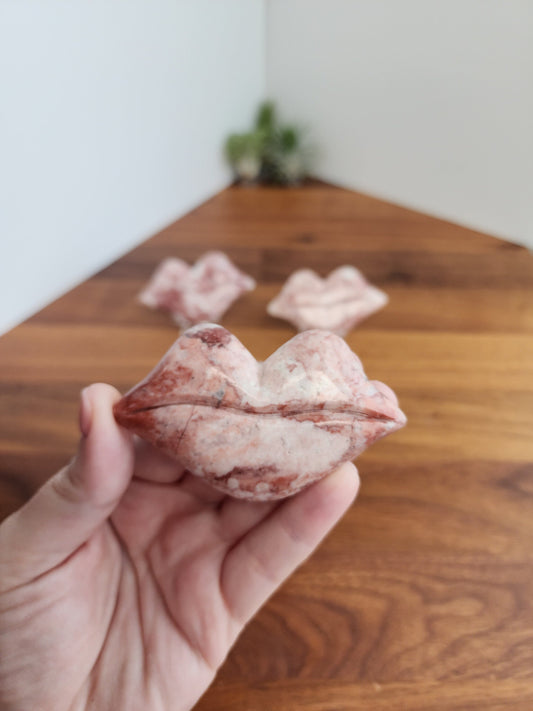 Strawberry Jasper Lips Carving | Crystal Lips | Valentine Crystals | Feminine | Crystals for Love | Intuitively Chosen