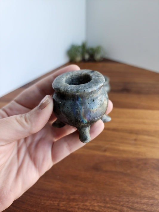 Crystal Cauldron | Labradorite Flash #1 | Spooky Season Crystals | Witchy Vibes Decor | Halloween Decorations | Witch's Altar Display
