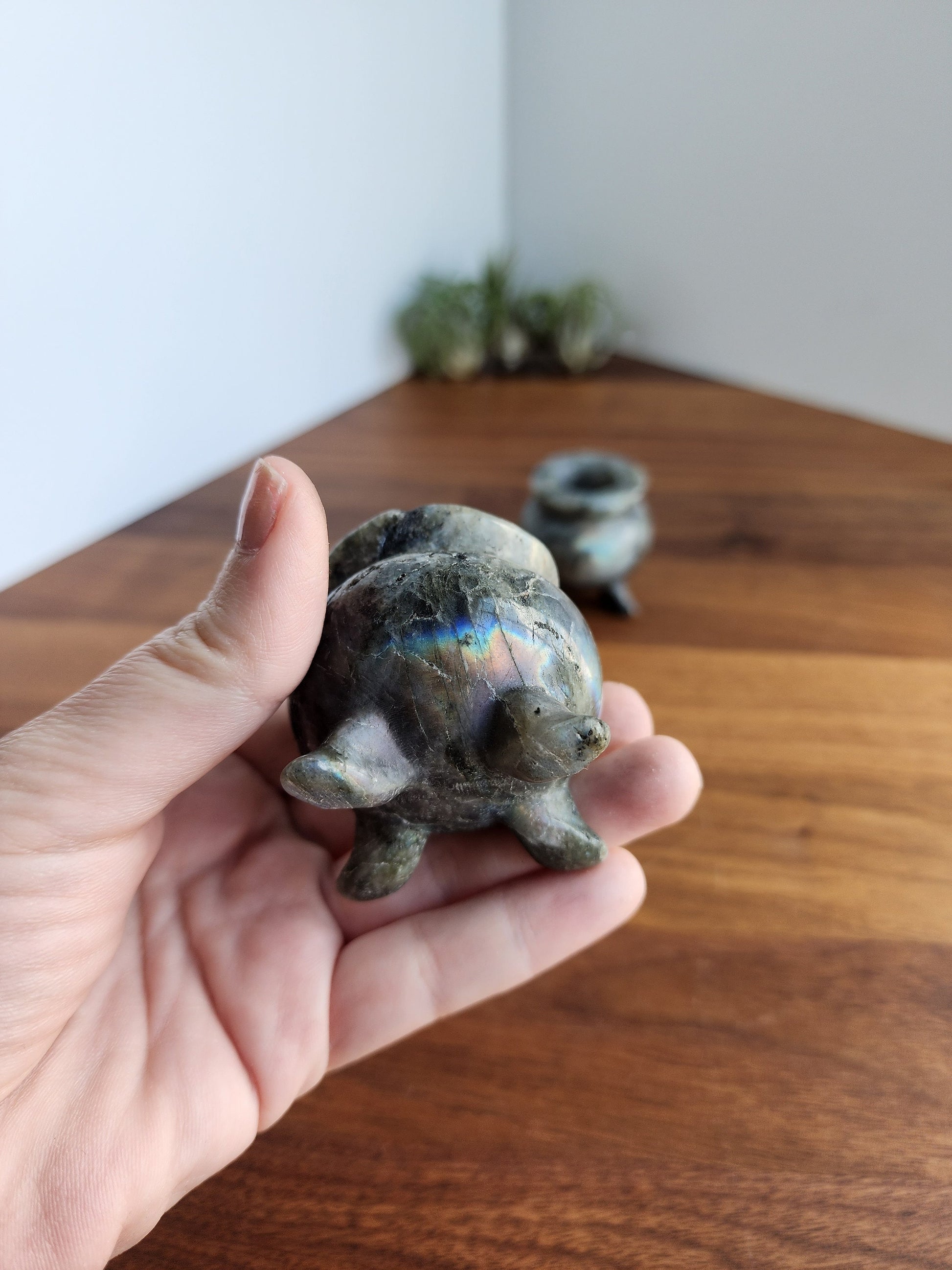 Crystal Cauldron | Labradorite Flash #1 | Spooky Season Crystals | Witchy Vibes Decor | Halloween Decorations | Witch's Altar Display