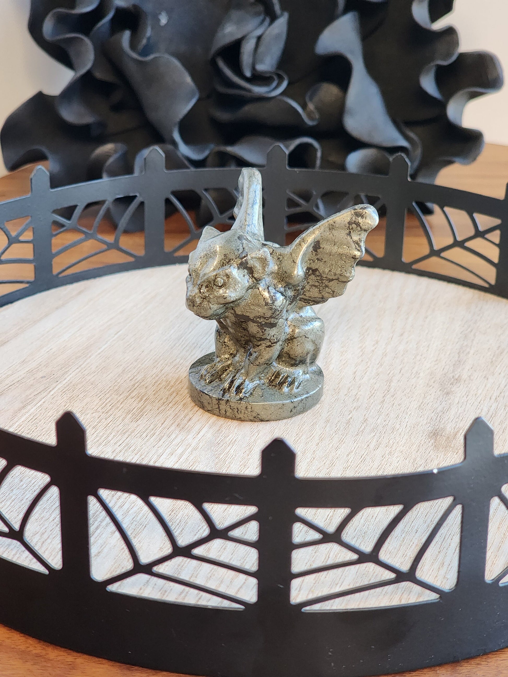 Pyrite Gargoyle | Halloween Carvings | Fools Gold | Ornamental Gothic Decor | Protection Crystal | Spooky Season | Intuitively Chosen