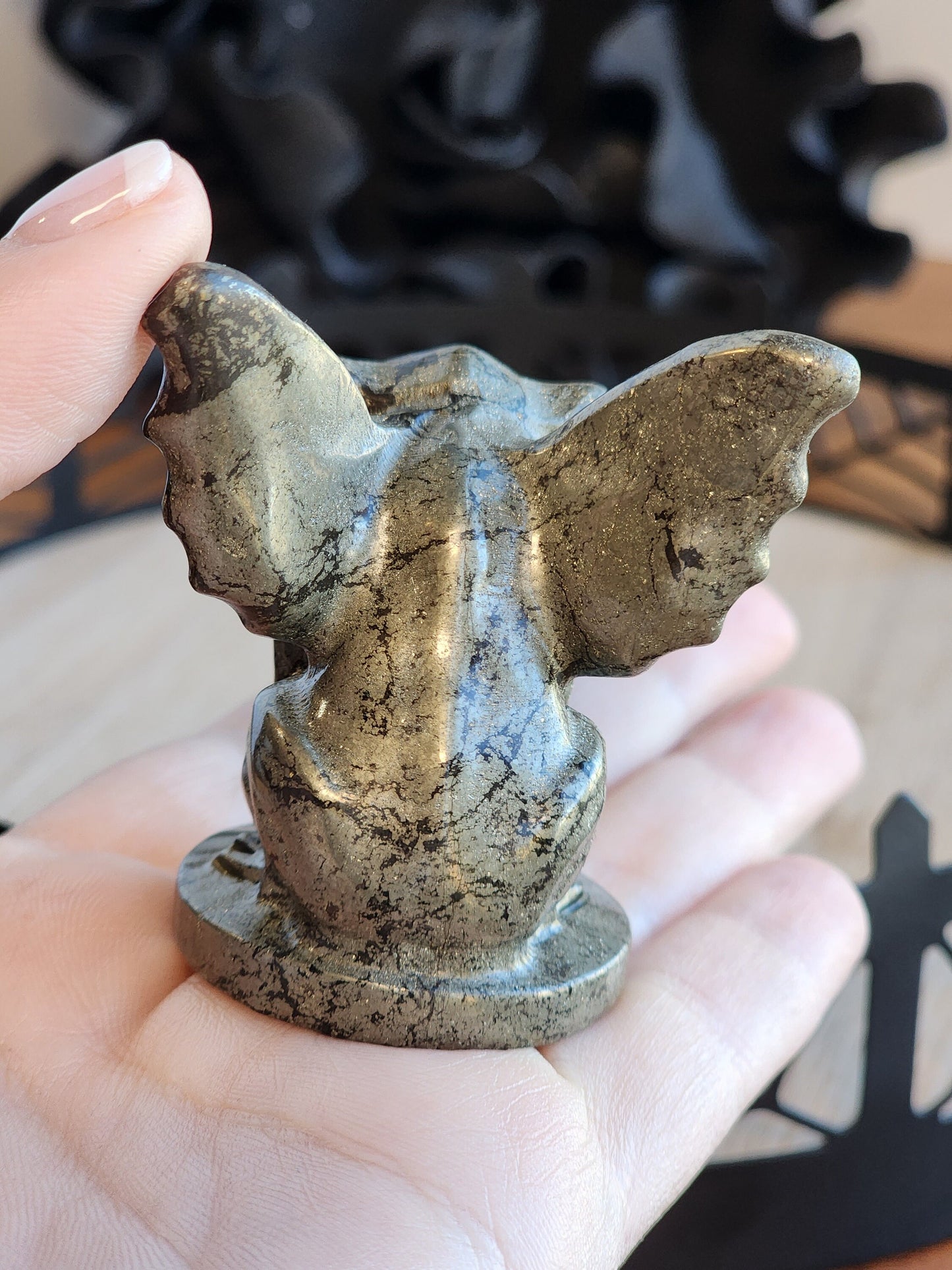 Pyrite Gargoyle | Halloween Carvings | Fools Gold | Ornamental Gothic Decor | Protection Crystal | Spooky Season | Intuitively Chosen