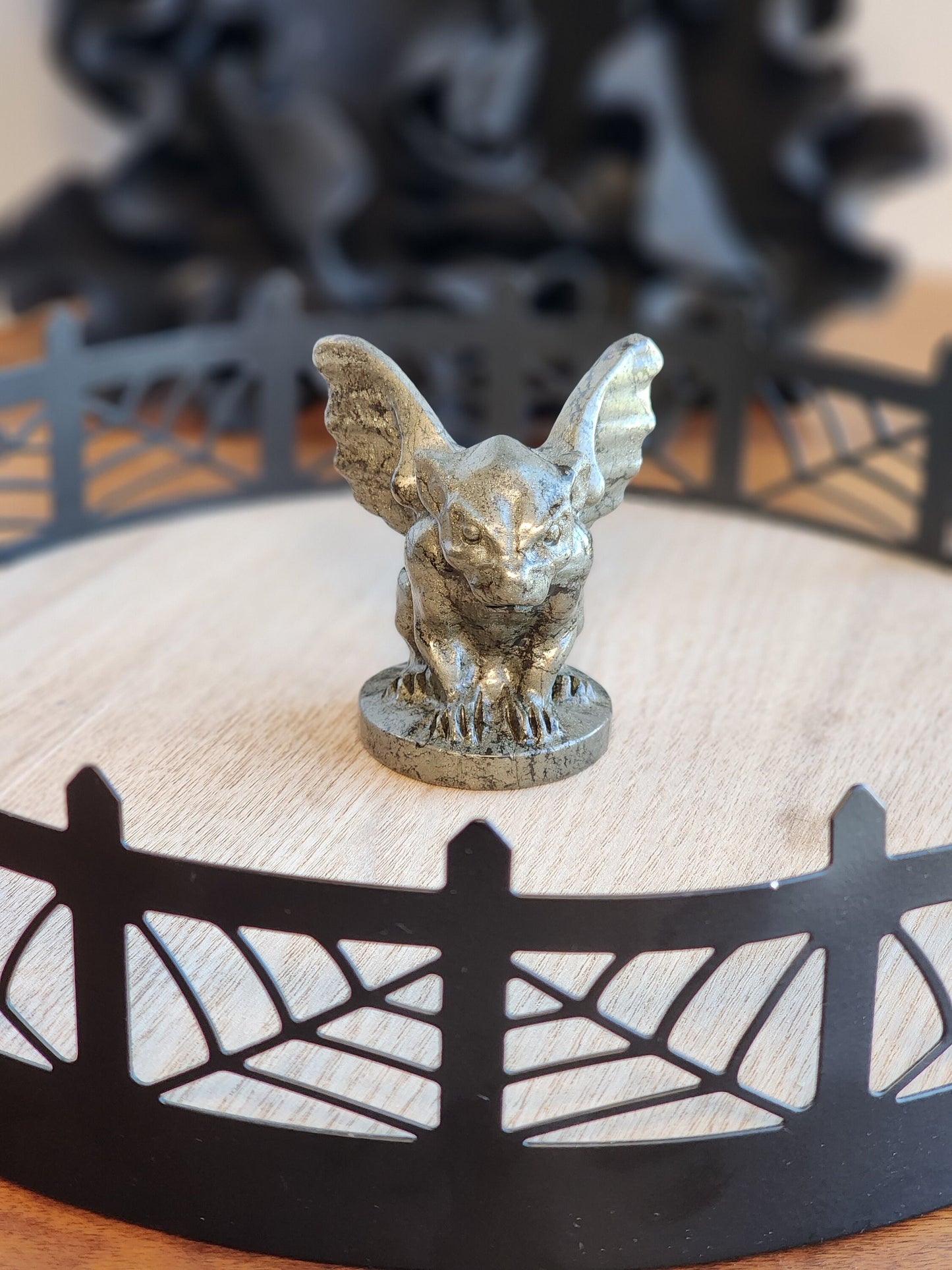 Pyrite Gargoyle | Halloween Carvings | Fools Gold | Ornamental Gothic Decor | Protection Crystal | Spooky Season | Intuitively Chosen