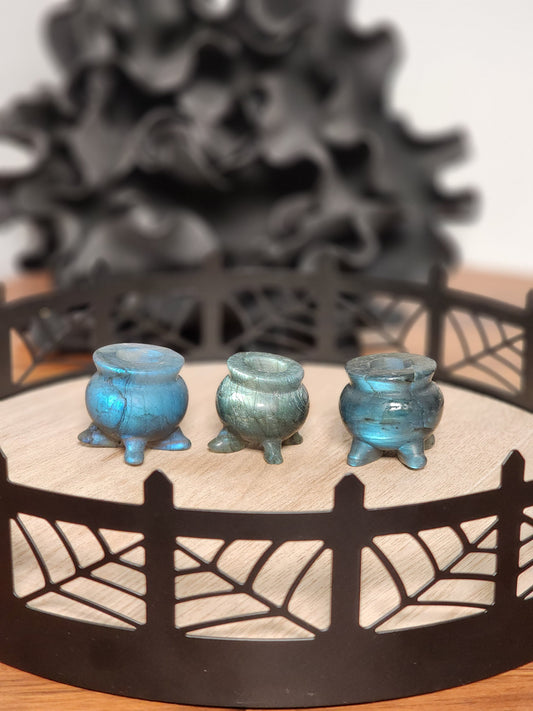 Mini Crystal Cauldron | Flashy Labradorite | Spooky Season Crystals | Witchy Vibes Decor | Halloween Deco | Witchy | Intuitviely Chosen