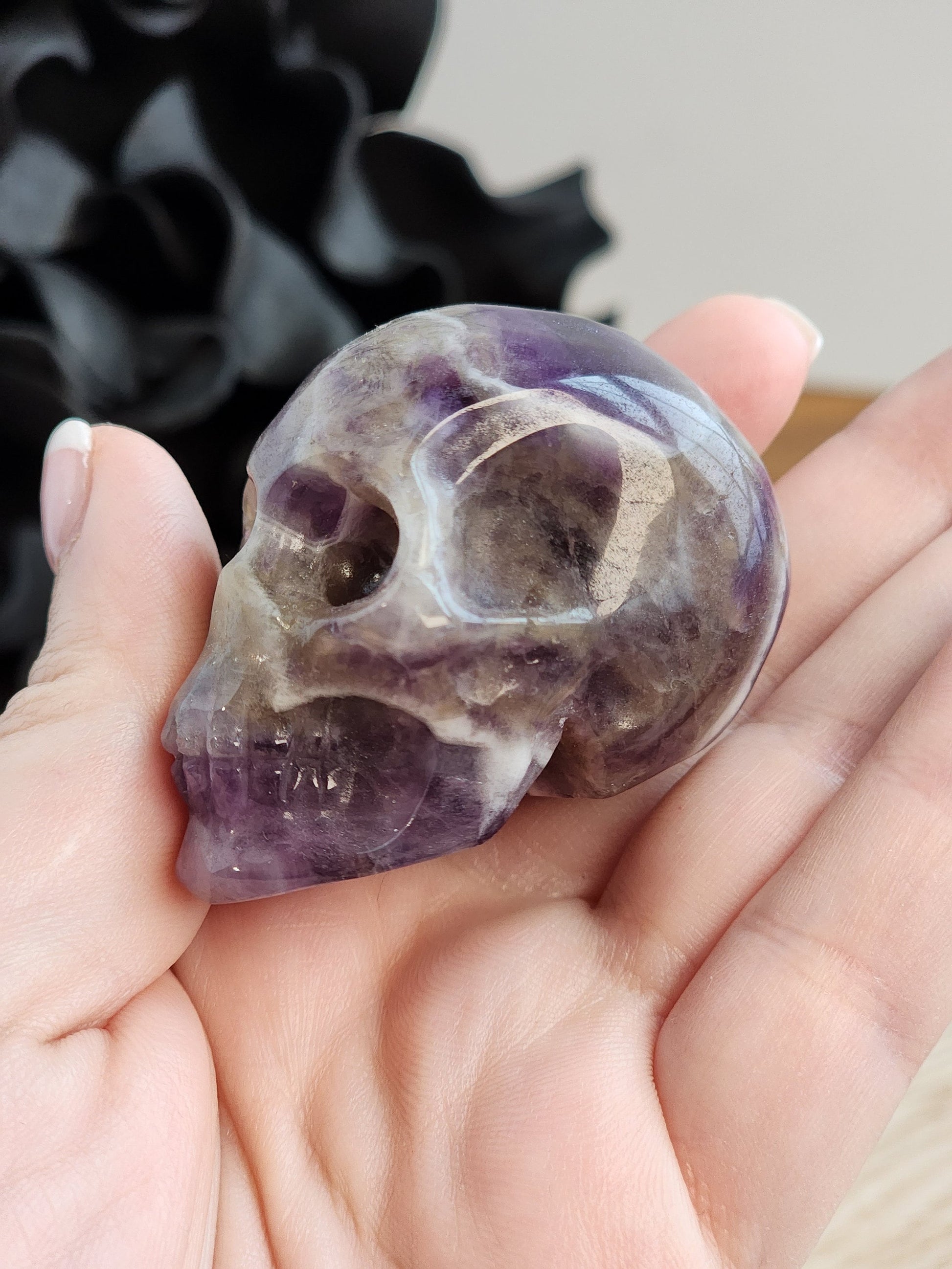 Personal Collection | Dream Amethyst Skull | Medium Crystal Carving | Purple Chevron Ame | Only One Available