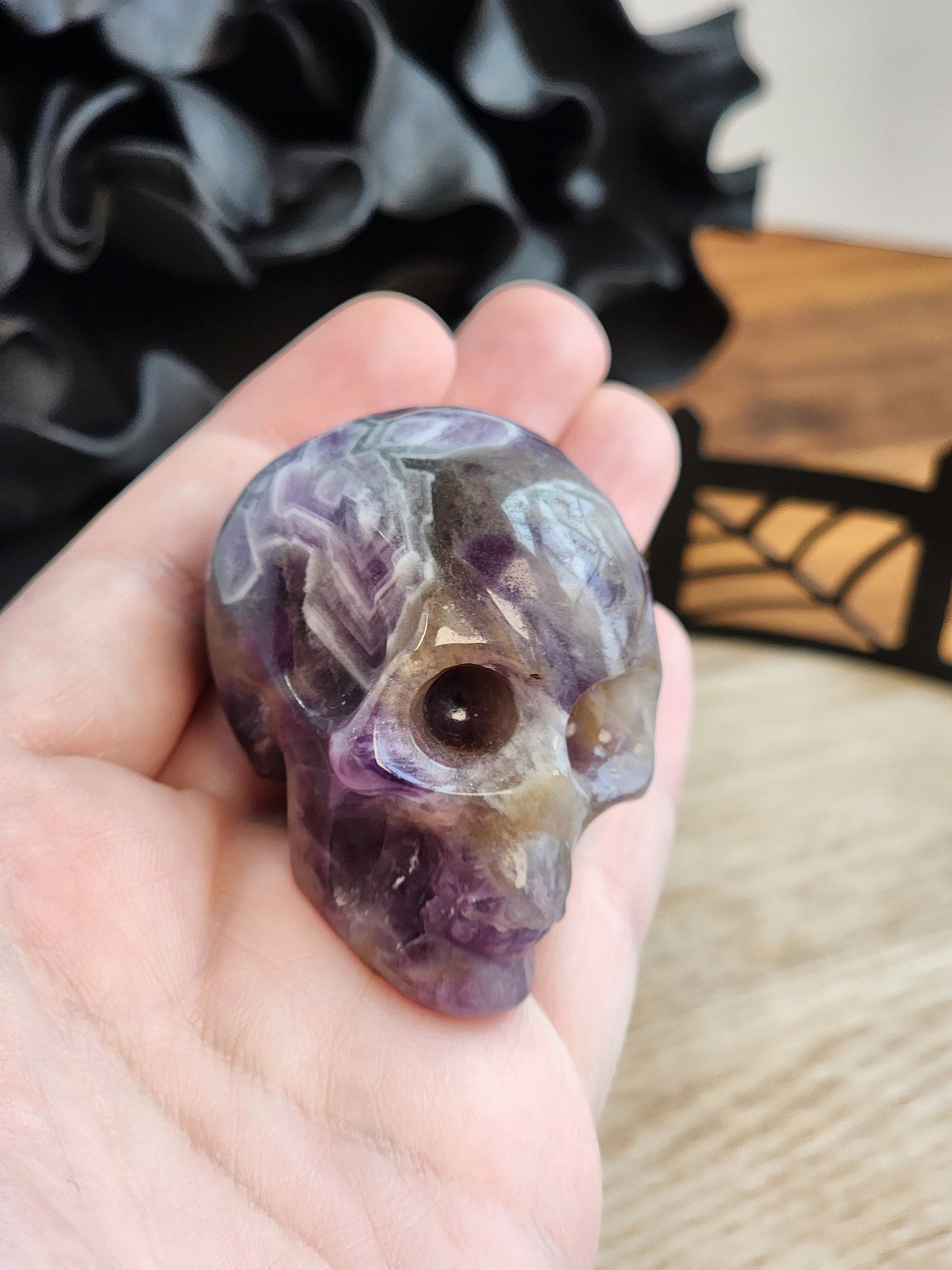 Personal Collection | Dream Amethyst Skull | Medium Crystal Carving | Purple Chevron Ame | Only One Available