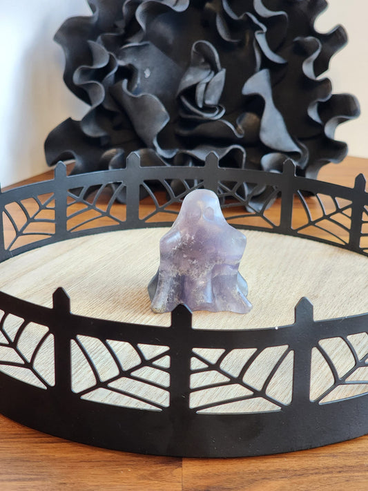 Ghost Crystal | Rainbow Fluorite | Halloween Decor | Spooky Season Crystals | Purple, Blue, 3D Carving | Witchy Vibes