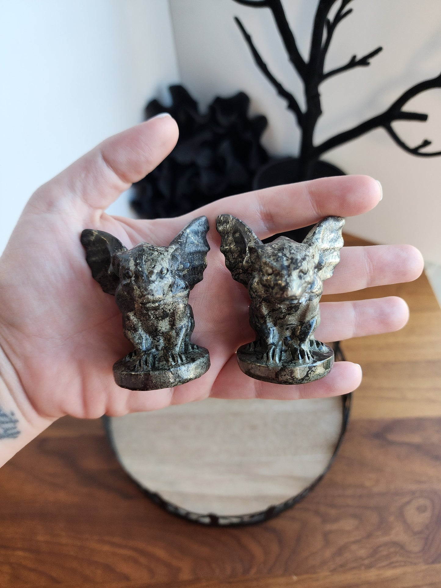 Pyrite Gargoyle | Halloween Carvings | Fools Gold | Ornamental Gothic Decor | Protection Crystal | Spooky Season | Intuitively Chosen