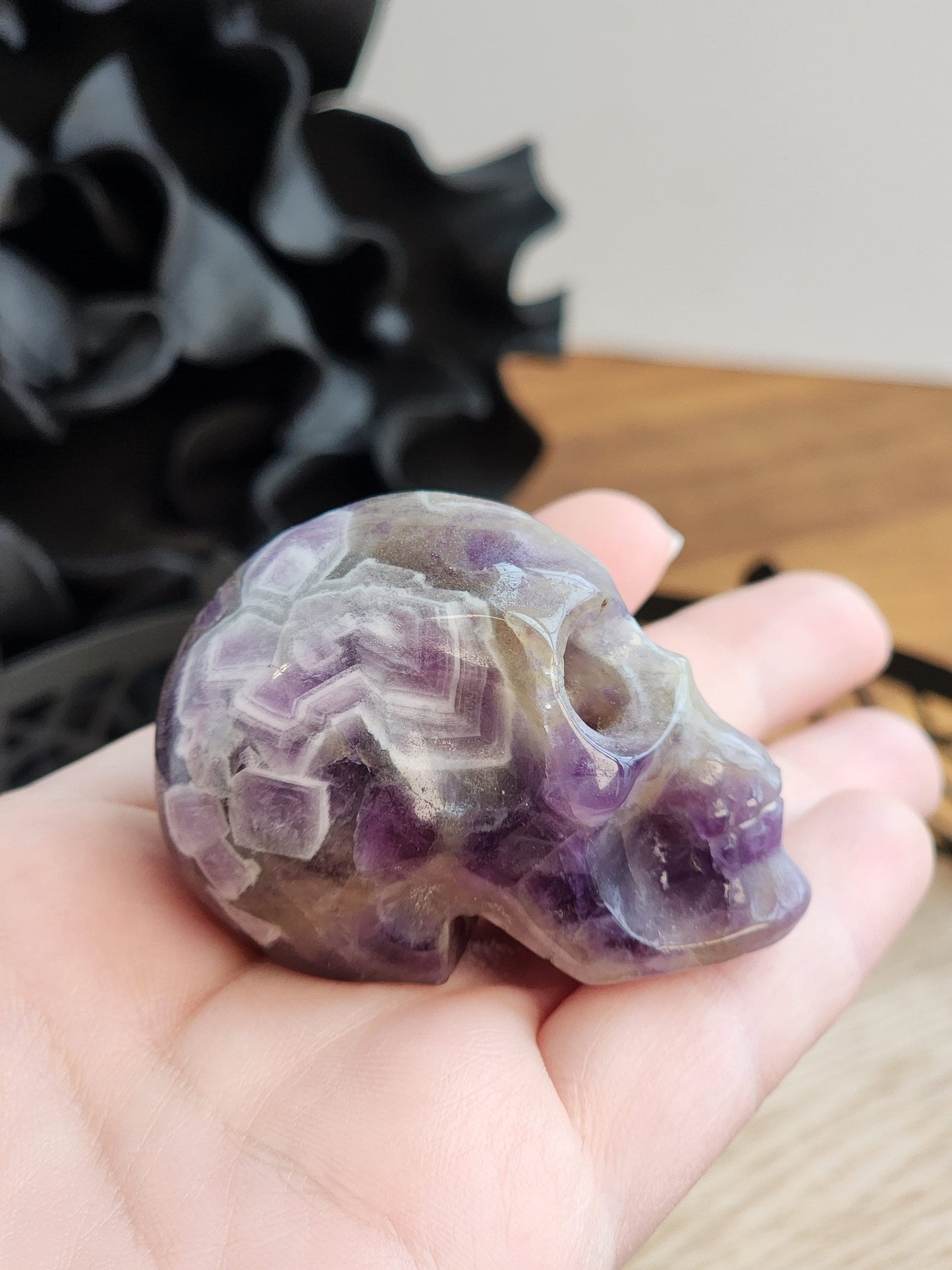 Personal Collection | Dream Amethyst Skull | Medium Crystal Carving | Purple Chevron Ame | Only One Available