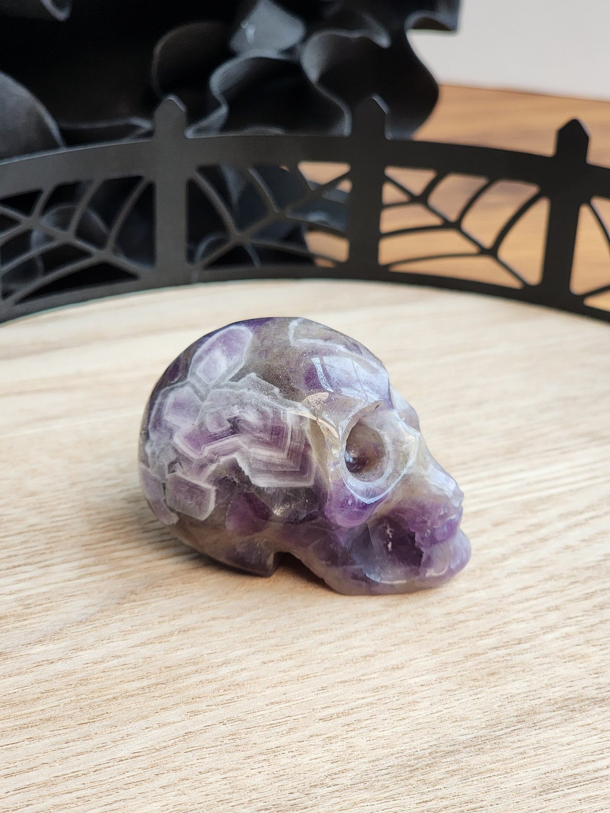 Chevron amethyst skull crystal carving personal collection