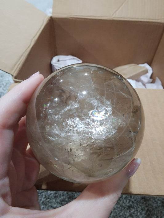 Smokey Quartz Sphere, Large size with great clarity and rainbows